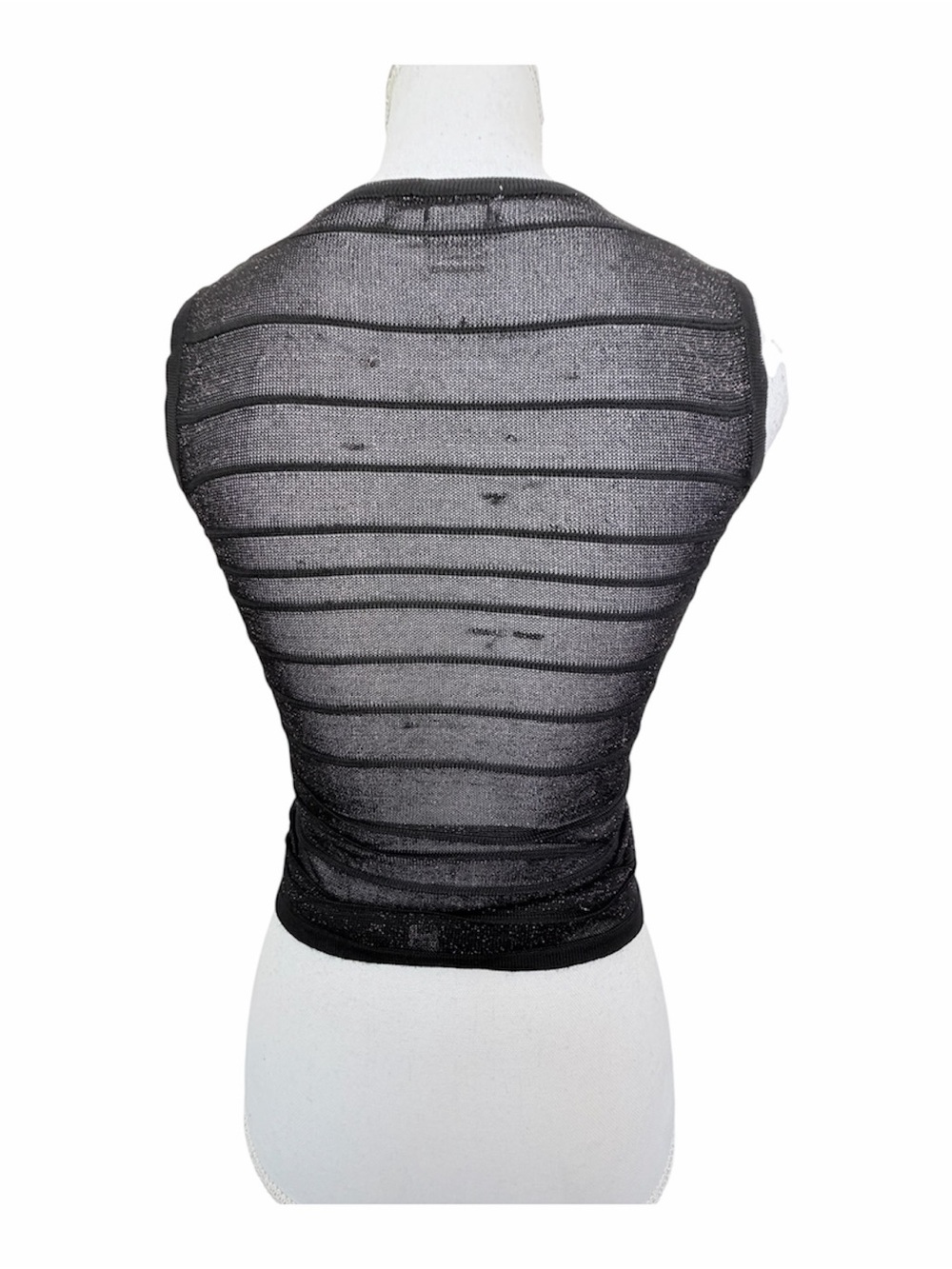 BCBG Collection Gold Shimmer Striped Sheer Mesh Sleeveless Top XS - Picture 3 of 6
